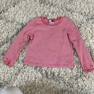 Tommy Hilfiger Girls Red White Striped Long Sleeve Top Picot Trim Size 6